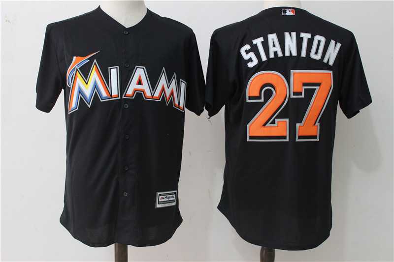 Miami Marlins #27 Giancarlo Stanton Black New Cool Base Stitched Jersey,We sell and wholesale Miami Marlins #27 Giancarlo Stanton Black New Cool Base Stitched Jersey on line form chian!